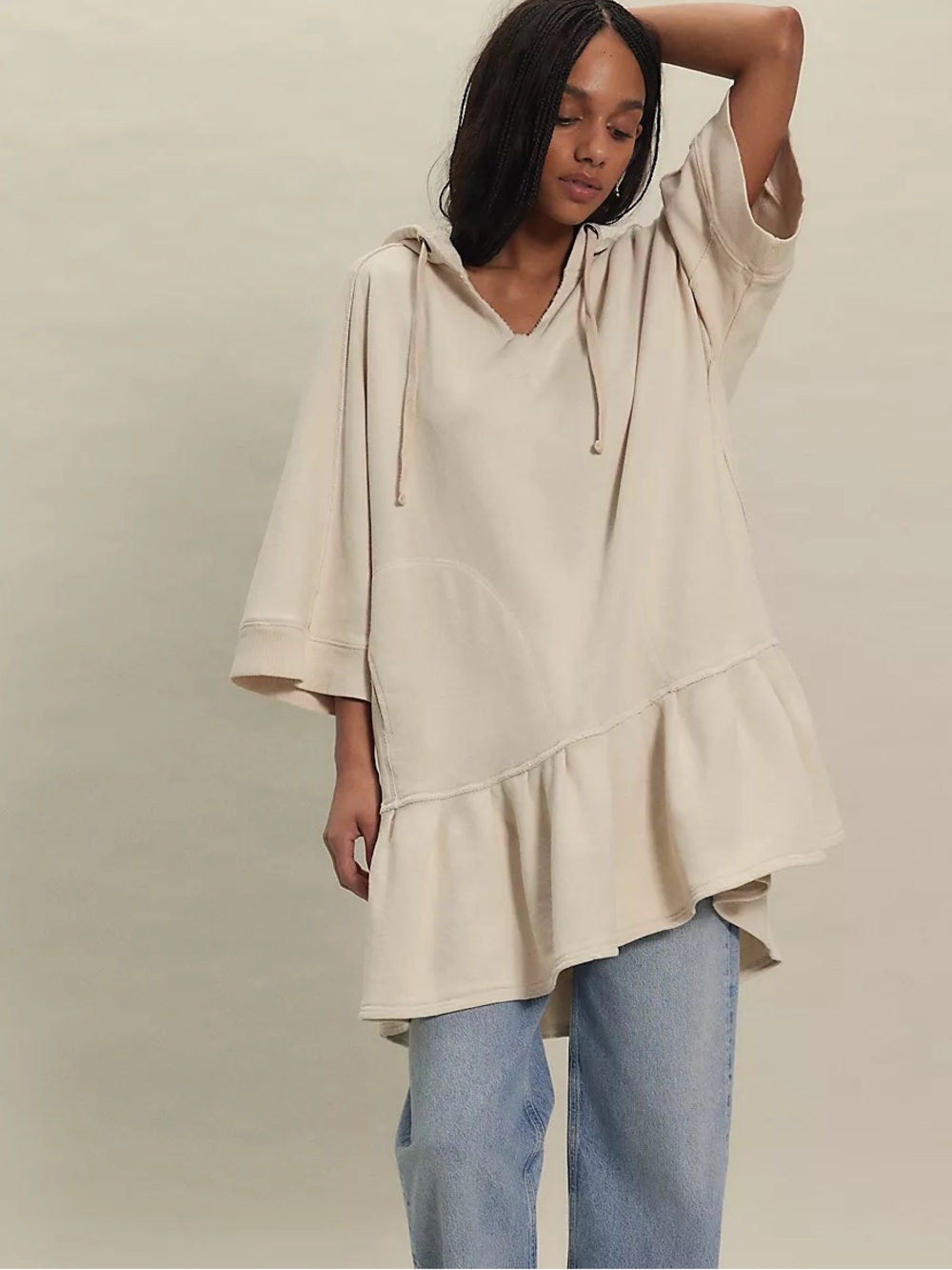 Free People Lilly Oversized Tunic Hoodie Sweatshirt NWT Tea Ivory WeThe Free